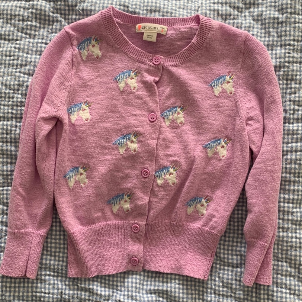 J crew pink unicorn cardigan size 2